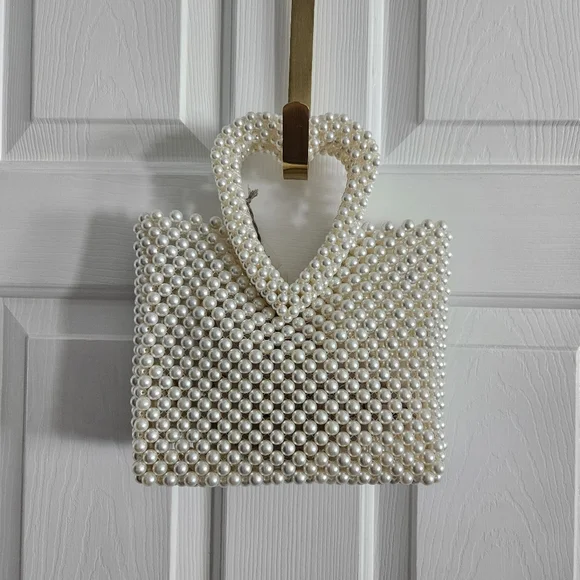NWT A New Day Simulated Pearl Heart Beaded Mini Tote Bag - Picture 6 of 9
